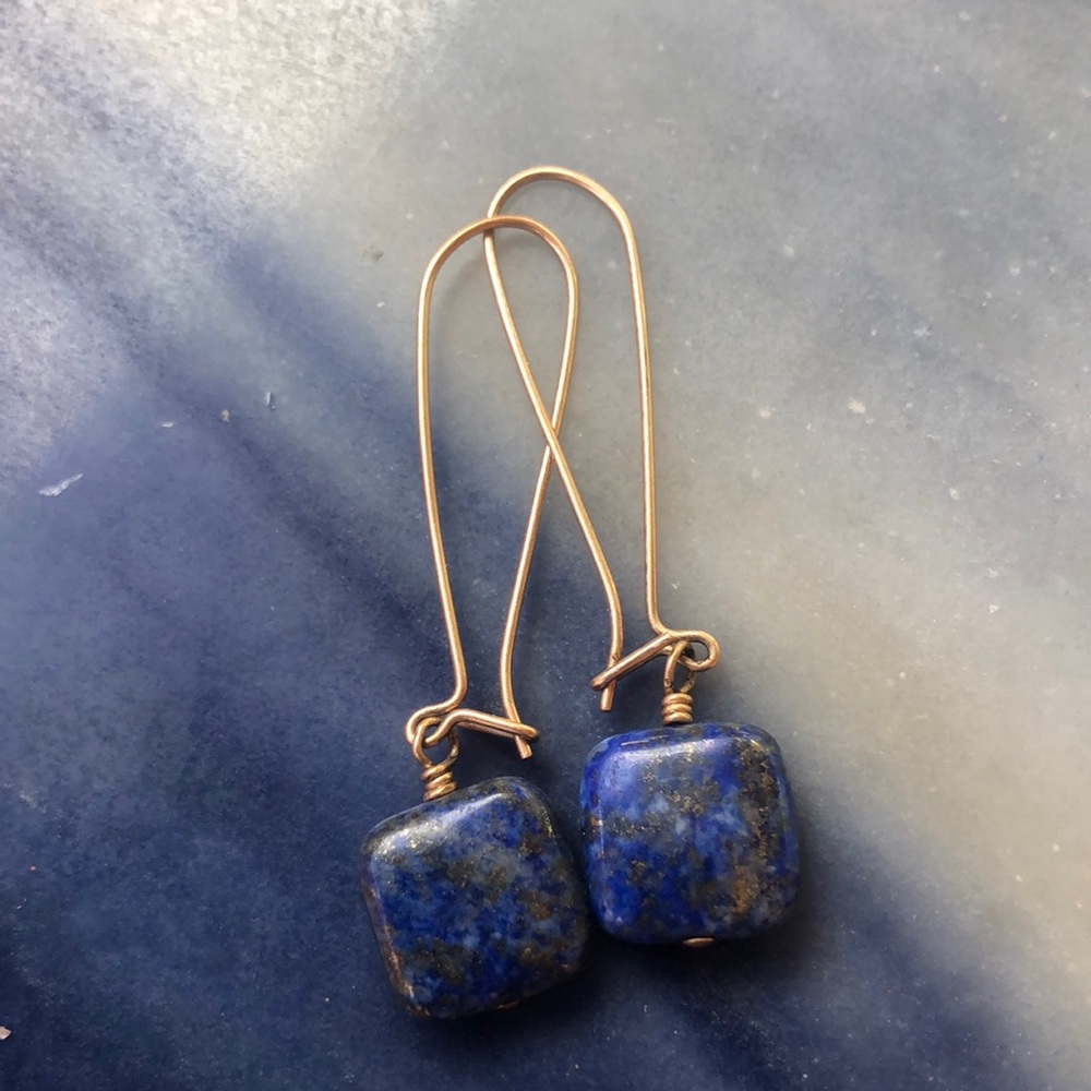 Gold crystal earrings kyanite 1/20 14k gold stamp